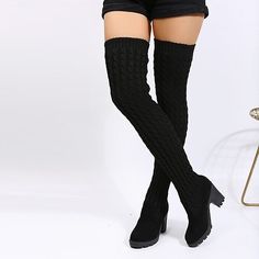 Category:Boots; Upper Materials:Knit; Season:Winter,Fall; Heel Type:Chunky Heel; Gender:Women's; Activity:Walking Shoes; Toe Shape:Round Toe; Type:Crotch High Boots,Over The Knee Boots; Style:Classic; Heel Height(inch):>5; Outsole Materials:Rubber; Occasion:Daily; Pattern:Solid Colored; Listing Date:09/26/2022; Production mode:External produce; 2022 Trends:Sock Boots; Foot Length:; Foot Width:; Size chart date source:Provided by Supplier. Knitting Wool, Boots Women Fashion, Long Boots, Thigh High Boots, Fashion Flats, Thigh Highs, High Boots, Over The Knee, Over The Knee Boots