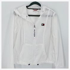 Very Very Cute!! Tags Removed But Never Worn. Trendy White Windbreaker With Pockets, Trendy White Windbreaker For Spring, Tommy Hilfiger White Long Sleeve Outerwear, Trendy White Long Sleeve Windbreaker, Cute Tags, Tommy Hilfiger Jackets, Tommy Hilfiger Outfit, Active Jacket, Zip Up