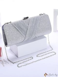 Bird in Bag - Fashionable Versatile Clutch Handbag with Chain Strap for Evening and Party Wear Silver Chain Bag For Event, Silver Evening Bag With Chain, Silver Clutch Evening Bag With Chain Strap, Party Clutch Bag With Chain Strap, Elegant Silver Evening Bag With Chain, Silver Evening Bag With Chain Strap For Events, Silver Chain Evening Bag For Party, Chic Rectangular Clutch For Dinner, Silver Evening Bag With Chain For Party