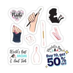 Decorate laptops, Hydro Flasks, cars and more with removable kiss-cut, vinyl decal stickers. Glossy, matte, and transparent options in various sizes. Super durable and water-resistant. A cute gift for anyone who is a mom in the nail tech business. Perfect for Mother's Day. Get the nail tech sticker pack! Nail Tech Stickers, Nail Tech Business, Tech Stickers, Sticker Nails, Wax Studio, Agenda Stickers, Salon Owner, Eyelash Technician, Tech Business