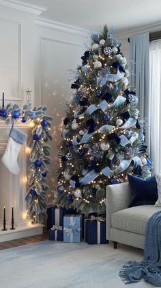 a decorated christmas tree in a living room