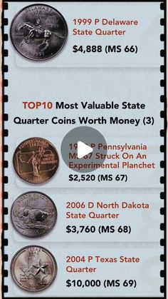 the top 10 most valuable state quarter coins worth money 3 dollars per $ 20, 000