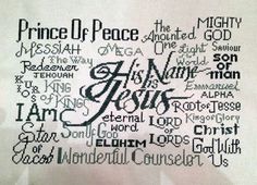 a cross stitch pattern with the names of jesus and other words in black on white