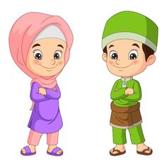 two children dressed in muslim garb standing next to each other with their arms crossed