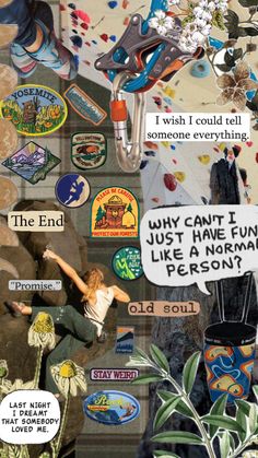 a collage of various stickers and magnets with words on them that read, i wish i could tell someone everything