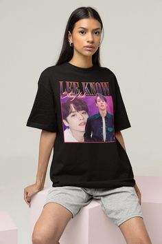 "Stray Kids Lee Know Retro Vintage Tee - Kpop T-shirt - Stray Kids Merch - Stray Kids Shirt - Kpop Merch - Kpop Gift The unisex heavy cotton tee is the basic staple of any wardrobe. It is the foundation upon which casual fashion grows. The specially spun fibers provide a smooth surface for premium printing vividity and sharpness. No side seams mean there are no itchy interruptions under the arms. The shoulders have tape for improved durability. .: 100% cotton (fiber content may vary for differen Kawaii Shirt, Astro Eunwoo, Merch Kpop, Astro Moonbin, Bootleg Shirt, Kpop Tshirt, Kpop Shirts, Sailor Pluto, Twice Chaeyoung