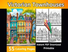 an image of victorian townhouses coloring pages