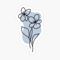 three flowers sticker on a white background with blue and black outlines in the center