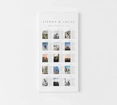 a white brochure with photos on it and the words, sienna & lucas