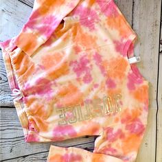 New Justice Tie Dyed Sweatshirt Pink Hand Dyed Tops For Spring, Casual Hand Dyed Pink Tops, Pink Sweatshirt For Loungewear, Casual Pink Hand Dyed Tops, Spring Hand Dyed Pink Tops, Casual Pink Bleached Tops, Bleached Pink Cotton Top, Spring Pink Bleached Top, Pink Bleached Crew Neck Top