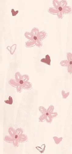 pink flowers and hearts on a white background