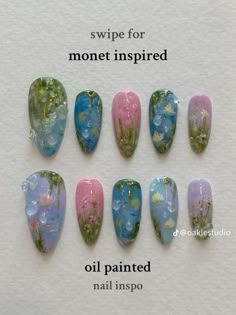 #nails #nailinspo Monet Inspired, Inspired Nails, Pretty Gel Nails, Really Cute Nails, Kawaii Nails, Dream Nails, Funky Nails, Pretty Acrylic Nails, Makati