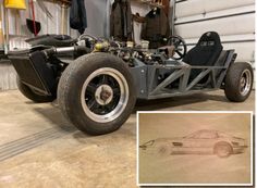 an image of a car that is in the process of being built with wheels and tires