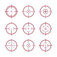 a set of red crosshairs and arrows on a white background for the design of logos, emblems