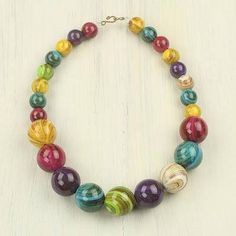 Recycled beaded necklace, 'Wild Planet' - Eco-Friendly Colorful Recycled Plastic Bead Necklace Tagua Jewelry, Ethical Jewelry, Plastic Jewelry, Expensive Jewelry, Plastic Beads, Precious Jewelry, Jewelry Packaging, Gorgeous Necklaces, Jewellery Making