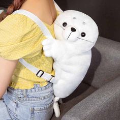 Kawaii White Seal Backpack Plush Bag Toy Triver Kawaii Seal, Seal Plush, Shark Backpack, White Seal, Cute Seals, Cute Shark, Plush Bags, Cuddly Animals, Plush Backpack