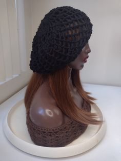 "► ITEM DESCRIPTION ITEM NAME: Cotton Diamond Snood Mesh Beanie crochet cap ♦ E X P A N D A B L E to allow hair / braids / dreadlocks to be tucked inside ♦ Made of 100% cotton, all natural ♦ Open mesh net structure ♦ Inner drawstring on the inside so it has a custom, snug, stretch-proof fit. Handmade in California by the order by Purple Party Designs ( small business ) ■ BUYING MULTIPLE ITEMS? Would you like to buy more then 1 item from different listings by Purple Party Designs? Your item choic Functional Black Mesh Hat, Brown Mesh Hat, Fitted Black Crochet Beanie, Adjustable Black Mesh Hat, 70s Hats, Black Acrylic Yarn Beanie Cap, Braided Dreadlocks, Hair Net, Purple Party