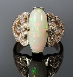 Large Rose Gold and Fine Opal Cocktail Ring with by MSJewelers, $2485.00 Vintage Modern Jewelry, 25 September, Precious Opal, Antique Watches, Ring With Diamond, Bling Rings, One Ring, October Birth Stone, Opal Jewelry