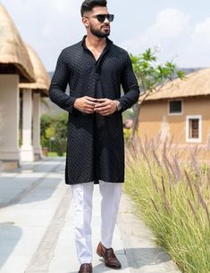 HANDMADEKURTASHOP  We deal with a variety of clothes viz Indian kurta , African clothing, beautiful clothing with links on the hands. Men Chikankari Suit, Mirror work Kurta men's, men's tunic, men's fashion Give yourself the best ethnic look by wearing this Top and Bottom Set. Made of rich cotton blend fabric this regular-fit set comprises a full-sleeved Indian kurta This outfit with Morris will look apart on special occasions. material 100%Cotton Chikankari Color : Black color Kurta Length : 40 inches Chikankari work kurta  Kurta Pajama set Shirt Chest is measurement for shirt (not body) As per standard, for best loose fitting 6 inches gap should be there between actual chest size and shirt chest size Size chart is below Men's Sizes Actual Body Chest - Ready Shirt Chest i Add 6" Inches Lo Black Kurta Pajama Men, Hands Men, Kurta Black, Mens Tunic, Mens Kurta Pajama, Chikankari Work, Kurta For Men, Chikankari Suits, Kurta Men