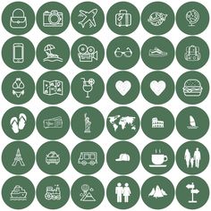 green and white travel icons in circles