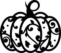 a black and white drawing of a pumpkin with swirls on it's sides