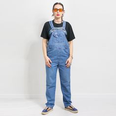 "Vintage denim overalls in blue - adjustable suspenders - two rows of buttons for adjusting the waist circumference - 5 pockets - materials: 100% cotton Size from the tag: M MEASUREMENTS bust: open waist: 38.5-45 inches (98-114 cm)  hips: 40 inches (102 cm) inseam: 30.5 inches (77 cm) The model is 5'9\" (174 cm), measures 35-27-38 (89-69-96 cm) and typically wears clothing in size M CONDITION - 8/10 - The overalls in good pre-owned vintage condition. Washed, ready to wear." Dungarees Women, Womens Overalls, Overalls Denim, Vintage Overalls, Cargo Vest, Jeans Overall, Floral Jeans, Overalls Women, Printed Denim