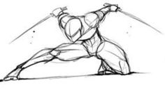 a drawing of a person doing a karate pose with one arm extended and the other leg bent