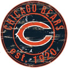 the chicago bears logo is painted on an old wooden sign