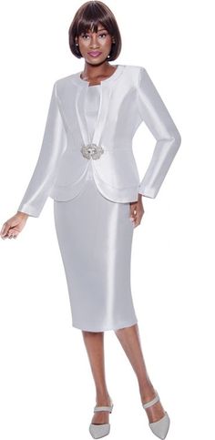 Terramina 7121 white skirt suit White Skirt Suit, Church Suits And Hats, Women Church Suits, Formal Wear Women, Trim Design, Women Church, Church Fashion, Church Suits, Stylish Suit