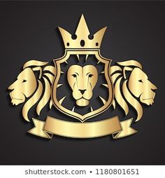 golden lion with crown and banner on black background