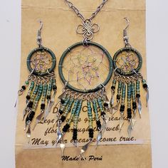 Dream Catcher Necklace And Earring Set Silver-Tone With Beads New With Tags Dream Catcher Jewelry, Dream Catcher Necklace, Dream Catcher Earrings, Modeling Tips, Necklace And Earring Set, Dream Catchers, Womens Jewelry Necklace, Earring Set, Dream Catcher