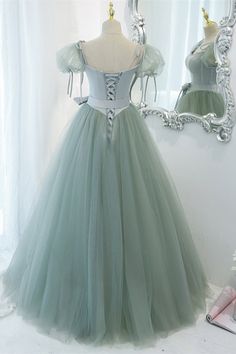 Prom Dress Green, Tulle Long Prom Dress, Green Formal Dresses, Fancy Clothes, Green Evening Dress, Green Corset, Green Tulle, A Line Evening Dress, Floor Length Prom Dresses