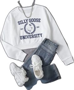 Casual College Tops With Graphic Embroidery, Casual Tops With Embroidered Graphics For College, Casual College Tops With Embroidered Graphics, Cotton College Style Top With Letter Embroidery, Cotton Tops With Letter Embroidery In College Style, Casual Tops With Embroidered Logo For Fall, Fall Campus Tops With Embroidered Graphics, White Winter Tops For Campus, White Casual Sweatshirt With Letter Embroidery