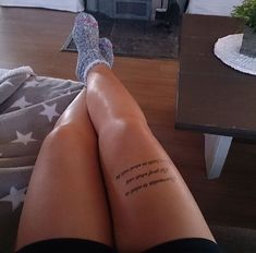 Thigh tattoos are becoming increasingly popular, especially among women. Feminine classy thigh tattoos can be both feminine and classy at the same time, and I will give are a variety of designs to choose from. CLICK TO READ!!

#feminineclassythightattoo #femininetattoo #thightattoo #Tattoofemale #baddietattoo Qoute Tattoo On Leg, Tattoo On Leg Women Text, Leg Tattoos Women Writing, Tattoo Leg Woman Text, Writing Leg Tattoos Women, Leg Script Tattoos Women, Tattoo Thigh Quote, Text Tattoo On Thigh, Leg Writing Tattoos Women