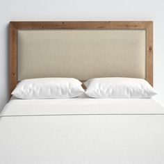 an upholstered headboard with two pillows on it