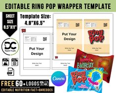 the birthday pop wrapper template is ready to be used for any party or event