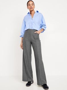 High-Waisted Pull-On Pixie Wide Leg Pants | Old Navy Non-stretch Wide-leg Pants With Pull-on Style, Comfortable Wide-leg Pull-on Pants, Wide-leg Pull-on Dress Pants, Comfortable Wide Leg Pull-on Pants, Versatile Wide Leg Pull-on Pants, Wide Leg Pants Outfit, Jack Black, Leg Pants, Petite Size