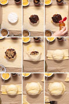 the process of making pies is shown here