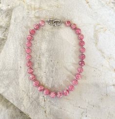 Pink Rhodochrosite 13-14mm Round Beaded Necklace With - Etsy Pink Round Gemstone Beads Jewelry, Pink Round Jewelry With Gemstone Beads, Pink Round Gemstone Beaded Jewelry, Single Strand Pink Opal Necklace With Round Beads, Round Pink Jewelry With Gemstone Beads, Pink Round Single Strand Jewelry, Pink Single Strand Round Jewelry, Pink Opal Round Beads Necklace, Elegant Pink Beaded Necklaces With 8mm Beads