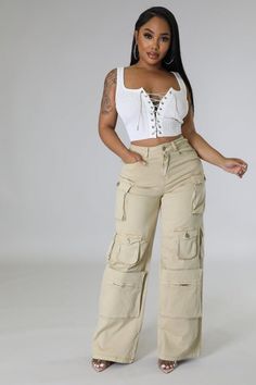 BRI CARGO DENIM JEANS TAN Highwaist cargo denim pants. wear for Sunday brunch outfit or style cargos with a crop top Fabric Contents LT & DK DENIM: 67%COTTON 28%POLYESTER 3%RAYON 2%SPANDEX/ KHAKI: 97%COTTON 3%SPANDEX Made in Vietnam PRE-ORDER 4/10 Cargo Denim Pants, Sunday Brunch Outfit, Khaki Jeans, Cargo Style, Brunch Outfit, Sunday Brunch, Wide Legs, Top Fabric, High Jeans