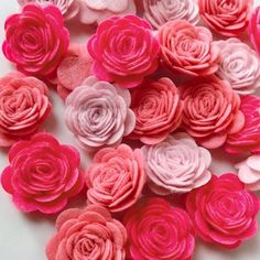 some pink and red flowers on a white surface