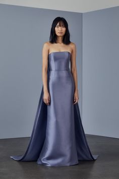 P371M - Mikado strapless gown - Champagne – Amsale Amsale Bridesmaid, Amsale Dress, Peplum Gown, Ellie Saab, Column Skirt, Blue Gown, Column Gown, Strapless Gown, Satin Gown