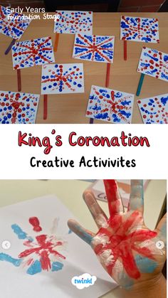 Get into the coronation party spirit with these lovely Kings Coronation ideas. Click to find more. Thanks to @angels_daynursery Sue Scarborough Flags Preschool Activities, England Activities For Kids, London Crafts For Kids, Zastave Sveta, Sen Activities, Coronation Crafts, Coronation Ideas, London Crafts