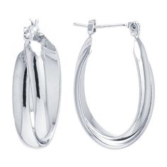 Features: Nickel Free, In A Gift BoxEarring Back: HingedShape: OvalMetal Color: WhiteEarring Length: 27mmEarring Width: 8mmMetal: Pure Silver Over BrassCare: Polishing ClothCountry of Origin: Imported Silver Oval Huggie Earrings For Anniversary, Silver Oval Hoop Earrings With Polished Finish, Anniversary Oval Hoop Earrings With Ear Wire, Oval Sterling Silver Hoop Earrings, Oval Nickel-free Hoop Earrings For Anniversary, Nickel-free Hoop Earrings For Anniversary, Nickel-free Oval Hoop Earrings For Anniversary, Silver Oval Hoop Earrings For Anniversary, Brass Hoop Earrings