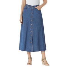 Woman Within Women's Plus Size Perfect Cotton Button Front Skirt Skirt.A classic denim skirt is great any time of year. Our Perfect Denim is made from non-stretch 100% cotton that gives you a custom-feeling fit as you wash and wear and the denim softens. Ours gets a comfort upgrade thanks to a side elastic waistband that moves with you all day long but also provides a gap-free fit. Button front closureSide elastic at the waistbandRegular length 35.5"Petite length 33.5"Lightweight 8 oz. denimNon- Button Front Denim Skirt, Jean Skirts, Moda Denim, Button Front Skirt, Long Denim Skirt, Tulle Tutu Skirt, Perfect Denim, Denim Skirt Women, Woman Within