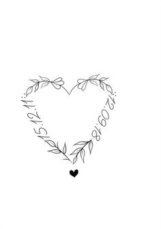 a black and white drawing of a heart with leaves