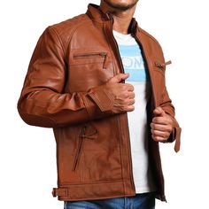 Brown Leather Jacket With Quilted Shoulders Brown Leather Jacket For Business With Long Sleeves, Classic Brown Biker Jacket For Business, Classic Brown Leather Jacket, Classic Brown Leather Jacket For Winter, Classic Quilted Leather Jacket For Fall, Classic Quilted Leather Jacket For Winter, Brown Sport Coat With Padded Collar For Fall, Vintage Brown Leather Jacket With Long Sleeves For Winter, Rugged Brown Sport Coat For Winter