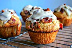 bacon and cream muffins cooling on a wire rack