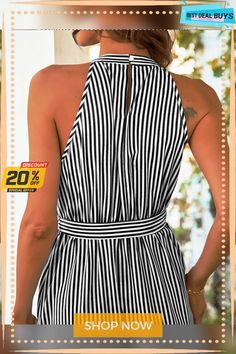 Summer Halter Neck Swing Dress Temperament Commuter Striped Sleeveless All Match Chic Dresses Sleeveless Striped Mini Dress, Striped Sleeveless Mini Dress For Spring, Chic Striped Sleeveless Mini Dress, Striped Sleeveless Mini Dress For Summer, Chic Dresses, Chic Dress, Swing Dress, Halter Neck, Casual Dresses