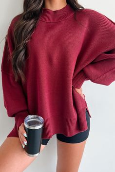 56% COTTON, 38% ACRYLIC, 6% NYLON Brand: Zenana Model Wearing Size S/M Color: Cabernet/Wine Sweater Knit Higher/Crewneck Dolman Sleeve Side Slits Oversized Fit Sweater Has Stretch 18“ Armpit To Sleeve End 17" Armpit To Hemline For Model Size Specs Please Check Size Charts Restocked: 8/10/24 Wine Sweater, Baby Blue Sweater, Graphic Dress, Fall Clothes, Open Knit Cardigan, Curvy Dress, Basic Dress, Short Mini Dress, Cutout Dress